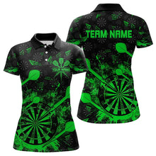 Load image into Gallery viewer, Black And Green Grunge Darts Polo, Quarter Zip For Women Custom Dart Shirts For Team Dart Jerseys TDM3464