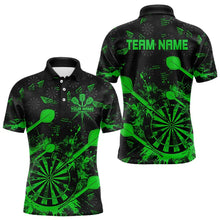 Load image into Gallery viewer, Black And Green Grunge Darts Polo, Quarter Zip For Men Custom Dart Shirts For Team Dart Jerseys TDM3464