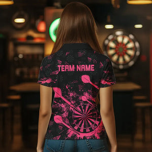 Black And Pink Grunge Darts Polo, Quarter Zip For Women Custom Dart Shirts For Team Dart Jerseys TDM3465