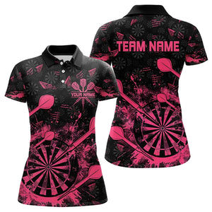 Black And Pink Grunge Darts Polo, Quarter Zip For Women Custom Dart Shirts For Team Dart Jerseys TDM3465