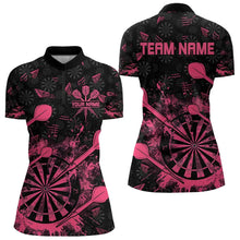 Load image into Gallery viewer, Black And Pink Grunge Darts Polo, Quarter Zip For Women Custom Dart Shirts For Team Dart Jerseys TDM3465