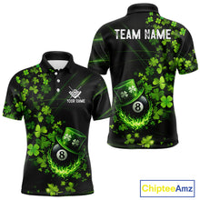 Load image into Gallery viewer, Green Luckiest Shamrock 8 Ball Billiard Shirt For Men Custom St Patrick Day Pool Team Jersey TDM5778