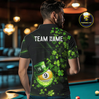 Green Luckiest Shamrock 9 Ball Billiard Shirt For Men Custom St Patrick Day Pool Team Jersey TDM5779