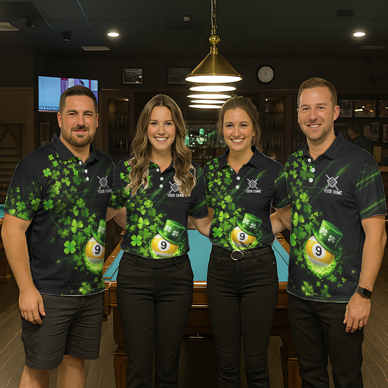 Green Luckiest Shamrock 9 Ball Billiard Shirt For Men Custom St Patrick Day Pool Team Jersey TDM5779