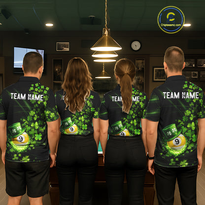 Green Luckiest Shamrock 9 Ball Billiard Shirt For Men Custom St Patrick Day Pool Team Jersey TDM5779