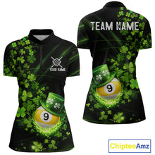 Load image into Gallery viewer, Green Luckiest Shamrock 9 Ball Billiard Shirt For Women Custom St Patrick Day Pool Team Jersey TDM5779