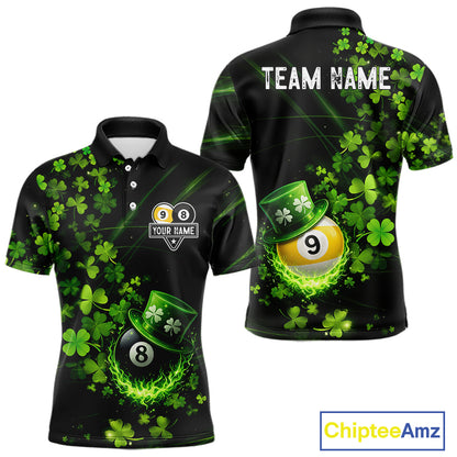 Green Luckiest Shamrock 8 & 9 Ball Billiard Shirt For Men Custom St Patrick Day Pool Team Jersey TDM5780