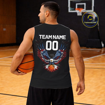 Personalized Eagle American Flag Flaming Basketball Jersey Custom Name & Number Basketball Shirt TDM5785
