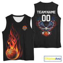 Load image into Gallery viewer, Personalized Eagle American Flag Flaming Basketball Jersey Custom Name &amp; Number Basketball Shirt TDM5785
