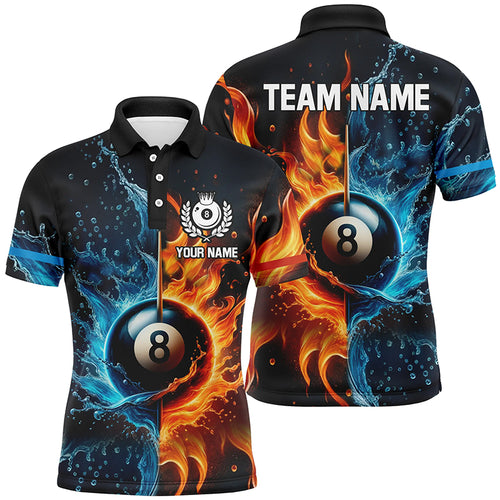 Customized Billiard Water And Fire 3D Printed Men Polo Shirts, 8 Ball Pool Billiard Attire For Team TDM1118