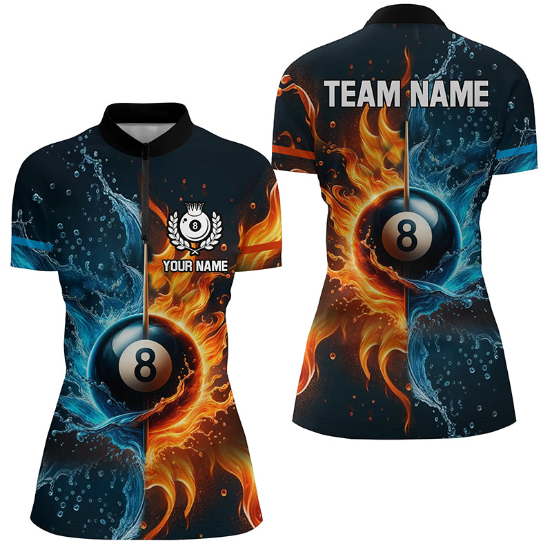 Customized Billiard Water Fire 3D Printed Women Quarter-Zip Shirts, 8 Ball Billiard Attires TDM1118