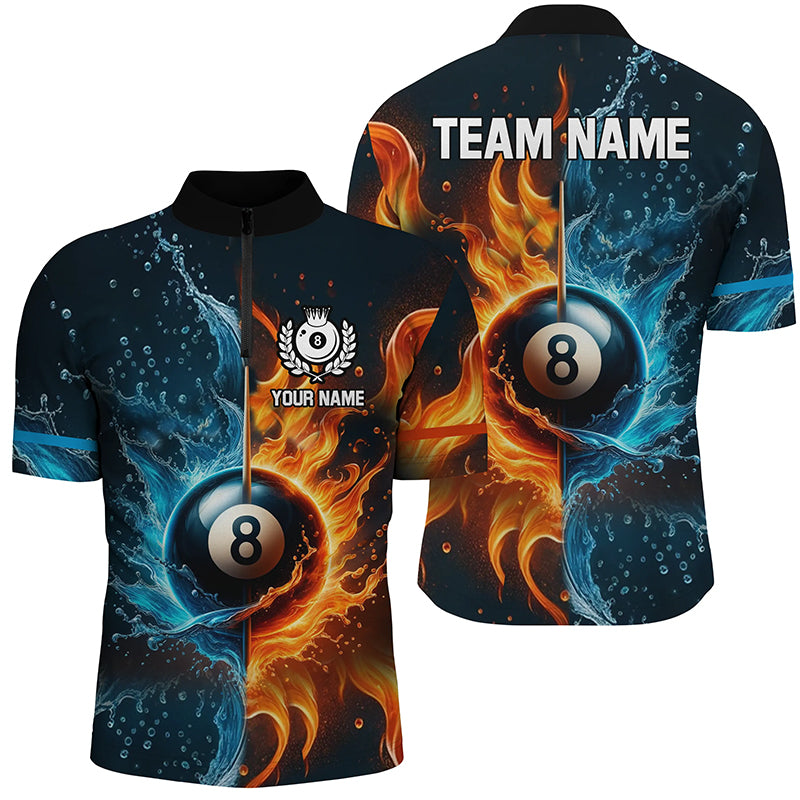 Customized Billiard Water Fire 3D Printed Men Quarter-Zip Shirts, 8 Ball Billiard Attires TDM1118