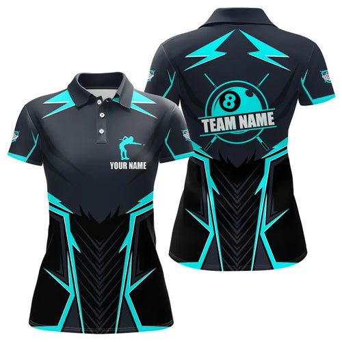 Billiard Jerseys For Women Custom Polo & Quarter-Zip Billiard Team Shirt, 8 Ball Pool Shirt|Turquoise TDM3614