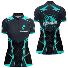 Load image into Gallery viewer, Billiard Jerseys For Women Custom Polo &amp; Quarter-Zip Billiard Team Shirt, 8 Ball Pool Shirt|Turquoise TDM3614