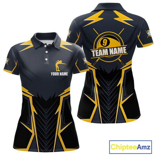 9 Ball Billiard Jerseys For Women Custom Polo & Quarter-Zip Billiard Team Shirts, 9 Ball Pool Shirt TDM3615