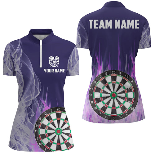 Purple Fire Flame 3D Dartboard Women Darts Quarter-Zip Shirts Custom Darts Team Jerseys TDM1292
