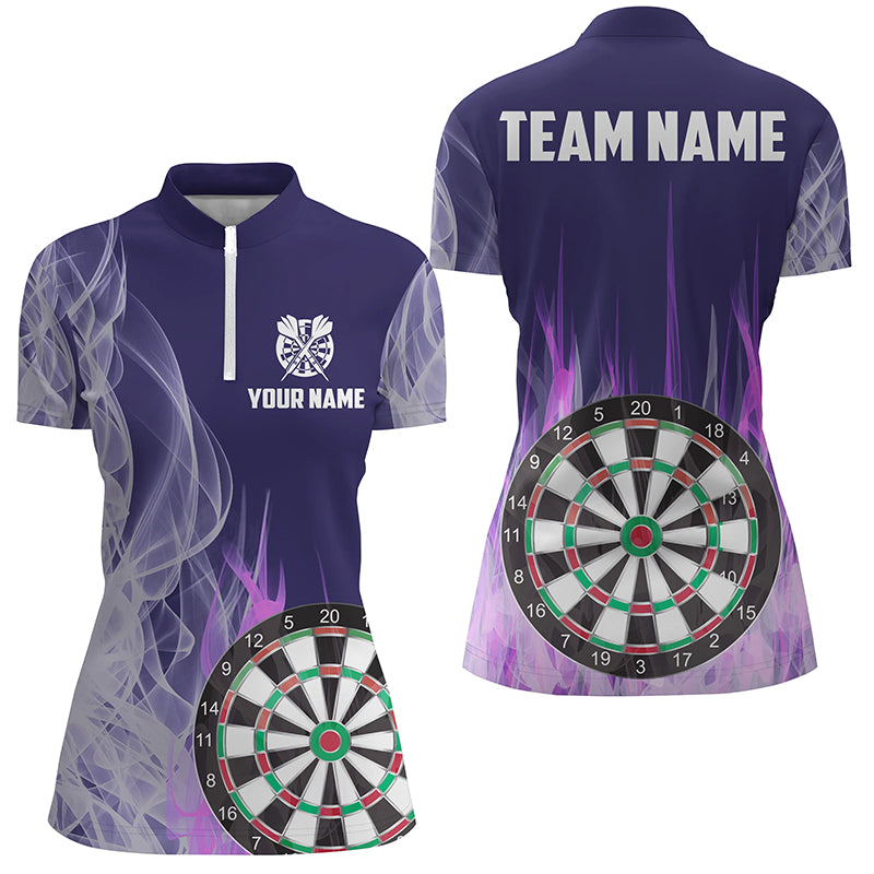 Purple Fire Flame 3D Dartboard Women Darts Quarter-Zip Shirts Custom Darts Team Jerseys TDM1292