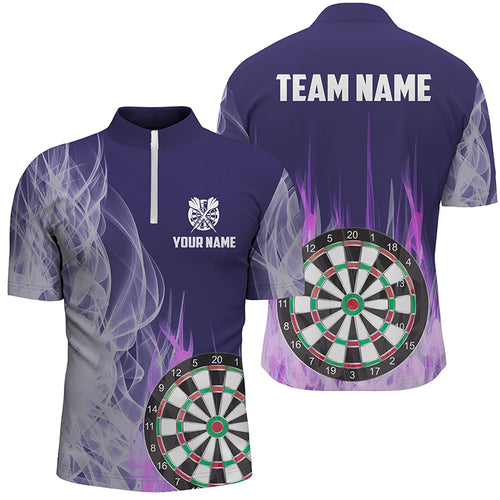 Purple Fire Flame 3D Dartboard Men Darts Quarter-Zip Shirts Custom Darts Team Jerseys TDM1292