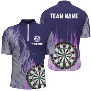 Purple Fire Flame 3D Dartboard Men Darts Quarter-Zip Shirts Custom Darts Team Jerseys TDM1292