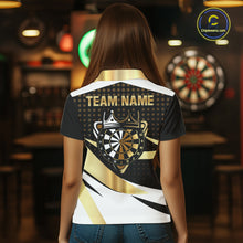 Load image into Gallery viewer, Black And Gold Dartboard Crown Darts Shirt For Women Custom Darts Jersey Team Polo &amp; Quarter Zip TDM6375