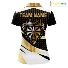 Load image into Gallery viewer, Black And Gold Dartboard Crown Darts Shirt For Women Custom Darts Jersey Team Polo &amp; Quarter Zip TDM6375