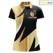 Load image into Gallery viewer, Black And Gold Dartboard Crown Darts Shirt For Women Custom Darts Jersey Team Polo &amp; Quarter Zip TDM6375