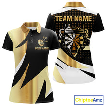 Load image into Gallery viewer, Black And Gold Dartboard Crown Darts Shirt For Women Custom Darts Jersey Team Polo &amp; Quarter Zip TDM6375