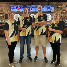 Load image into Gallery viewer, Black And Gold Dartboard Crown Darts Shirt For Women Custom Darts Jersey Team Polo &amp; Quarter Zip TDM6375