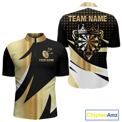 Black And Gold Dartboard Crown Darts Shirt For Men Custom Darts Jersey Team Polo & Quarter Zip TDM6375