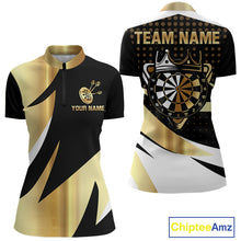 Load image into Gallery viewer, Black And Gold Dartboard Crown Darts Shirt For Women Custom Darts Jersey Team Polo &amp; Quarter Zip TDM6375