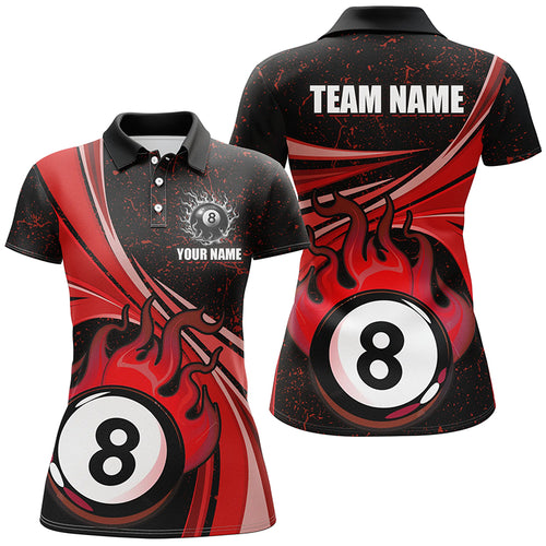 Personalized Funny Flaming 8 Ball Pool Custom Red Billiard Jerseys Shirts For Women, Billiard Apparel TDM1872