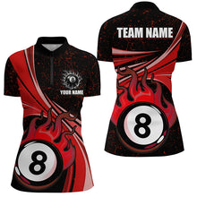 Load image into Gallery viewer, Personalized Funny Flaming 8 Ball Pool Custom Red Billiard Jerseys Shirts For Women, Billiard Apparel TDM1872