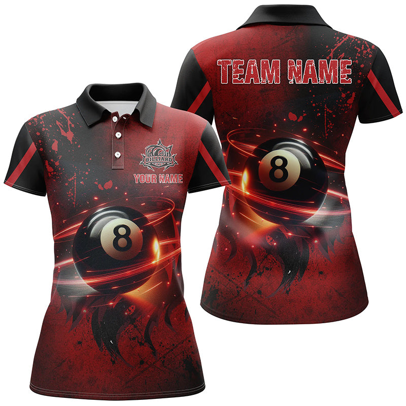 Personalized Red Glowing 8 Ball Pool Custom 3D Women Billiard Jerseys, Billiard Shirts For Team TDM1873