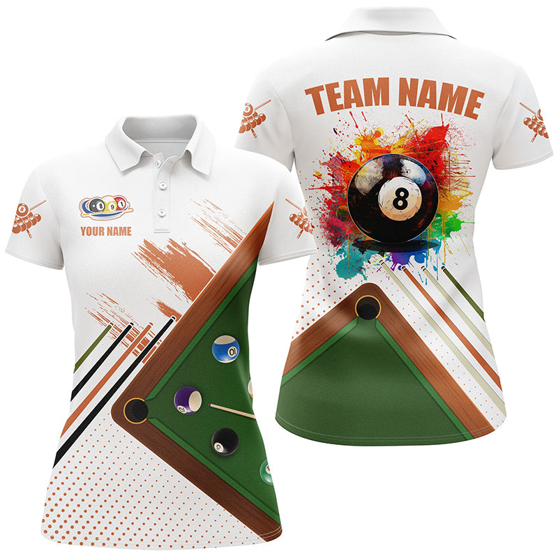 Personalized Grunge Billiard Shirts Funny For Women Custom Colorful 8 Ball Pool Player Shirts |White TDM2076