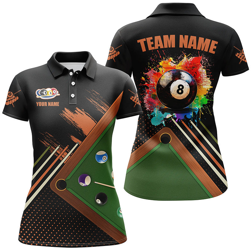 Personalized Grunge Billiard Shirts Funny For Women Custom Colorful 8 Ball Pool Player Shirts |Black TDM2077