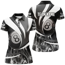 Load image into Gallery viewer, Personalized Black Grey 8 Ball Pool Fire Smoke Billiard Shirts For Women, 8 Ball Billiard Team Jersey TDM2302