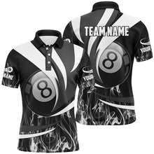 Load image into Gallery viewer, Personalized Black Grey 8 Ball Pool Fire Smoke Billiard Shirts For Men, 8 Ball Billiard Team Jersey TDM2302