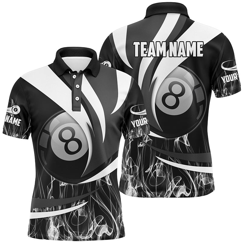 Personalized Black Grey 8 Ball Pool Fire Smoke Billiard Shirts For Men, 8 Ball Billiard Team Jersey TDM2302