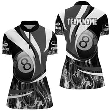 Load image into Gallery viewer, Personalized Black Grey 8 Ball Pool Fire Smoke Billiard Shirts For Women, 8 Ball Billiard Team Jersey TDM2302