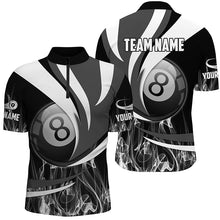Load image into Gallery viewer, Personalized Black Grey 8 Ball Pool Fire Smoke Billiard Shirts For Men, 8 Ball Billiard Team Jersey TDM2302