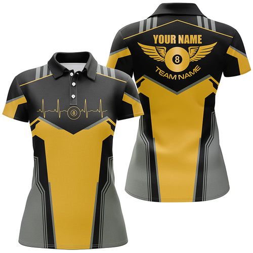 Personalized Billiard 8 Ball Wings Short Sleeve Women's Shirts,  Billiard Jerseys Tournament |Yellow TDM2303