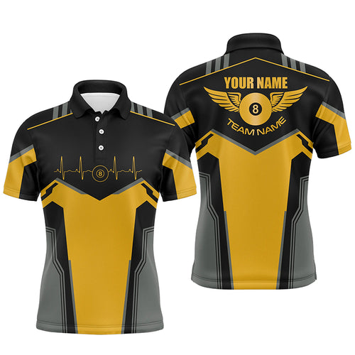 Personalized Billiard 8 Ball Wings Short Sleeve Men's Shirts,  Billiard Jerseys Tournament |Yellow TDM2303