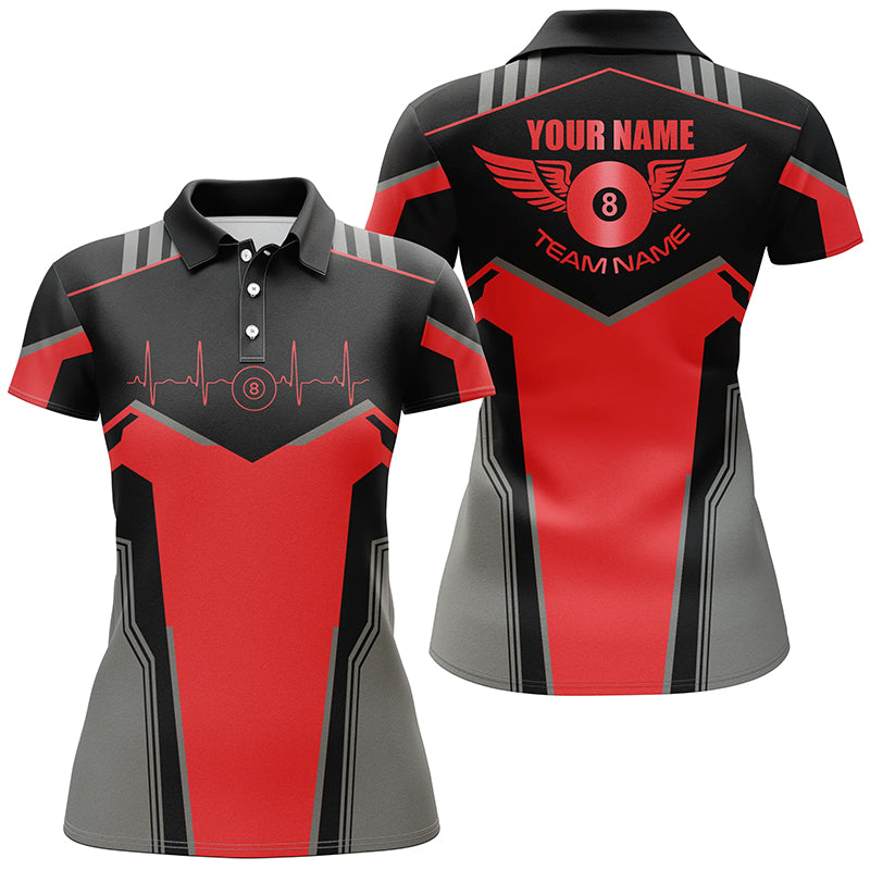 Personalized Billiard 8 Ball Wings Short Sleeve Women's Shirts,  Billiard Jerseys Tournament |Red TDM2304