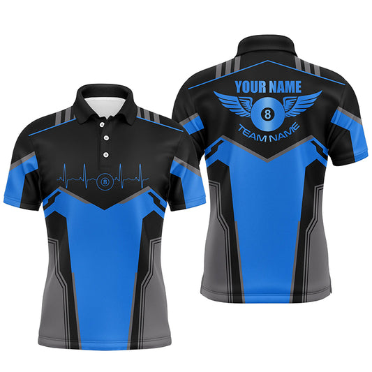 Personalized Billiard 8 Ball Wings Short Sleeve Men's Shirts,  Billiard Jerseys Tournament |Blue TDM2305