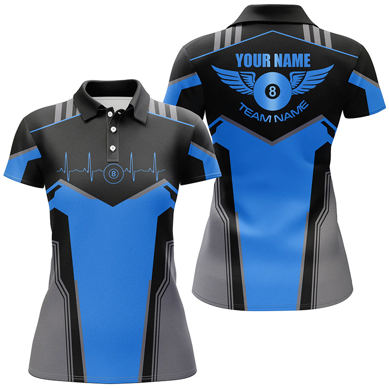 Personalized Billiard 8 Ball Wings Short Sleeve Women's Shirts,  Billiard Jerseys Tournament |Blue TDM2305