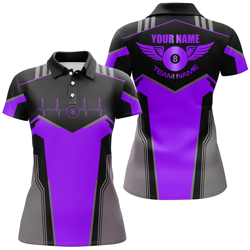 Personalized Billiard 8 Ball Wings Short Sleeve Women's Shirts,  Billiard Jerseys Tournament |Purple TDM2306