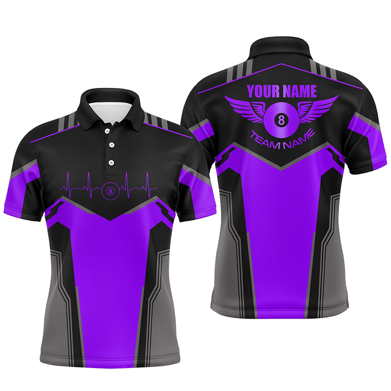 Personalized Billiard 8 Ball Wings Short Sleeve Men's Shirts,  Billiard Jerseys Tournament |Purple TDM2306