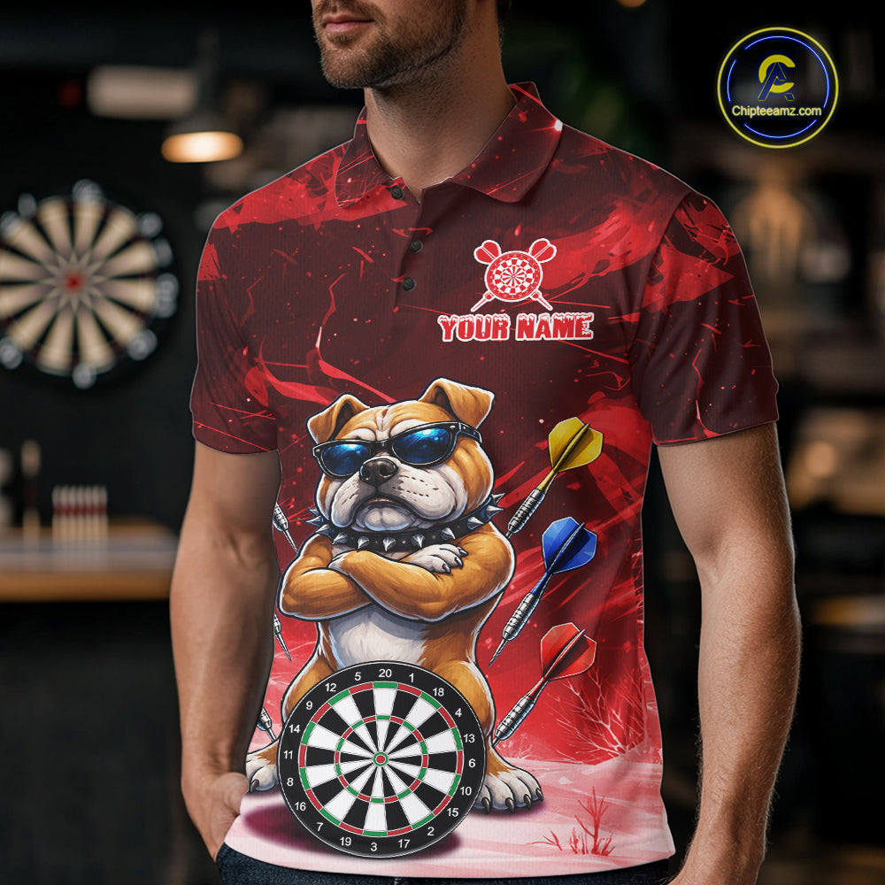 Personalized Red Funny Bulldog Darts Shirt For Men Custom Darts Jersey Team Polo & 1/4 Zip TDM7601