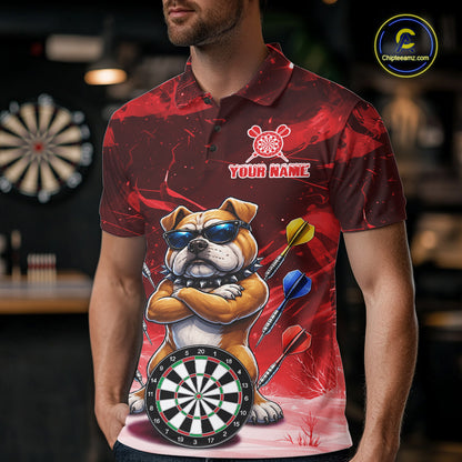 Personalized Red Funny Bulldog Darts Shirt For Men Custom Darts Jersey Team Polo & 1/4 Zip TDM7601