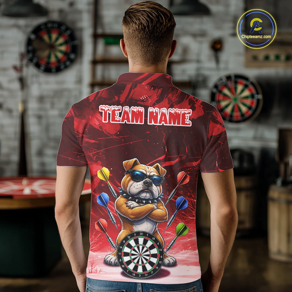 Personalized Red Funny Bulldog Darts Shirt For Men Custom Darts Jersey Team Polo & 1/4 Zip TDM7601
